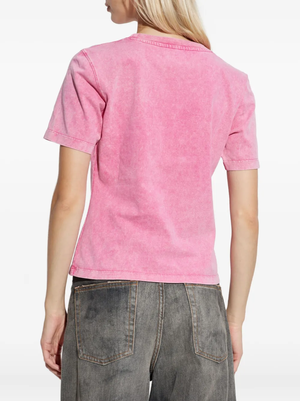 Ganni Heart-embroidered T-shirt In Pink
