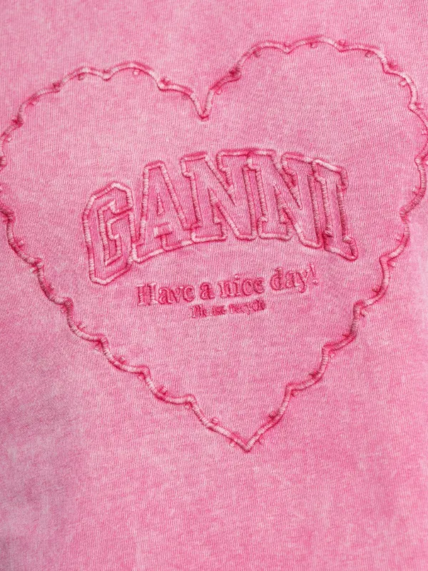 GANNI ハートエンブロイダリー Tシャツ | ピンク | FARFETCH JP