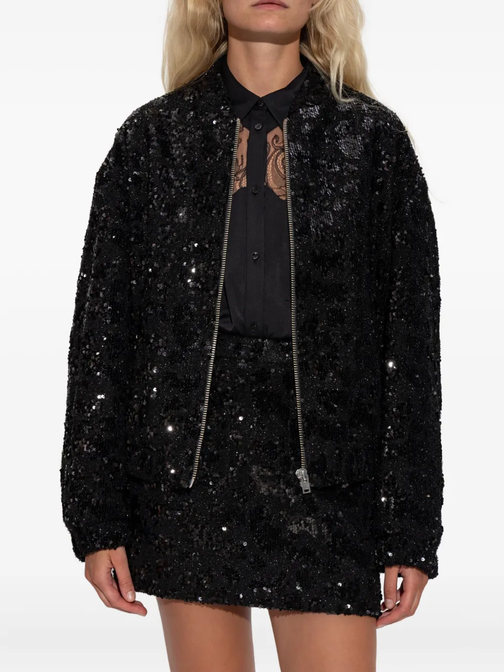 Iro Sequin Bomber Jacket In Black