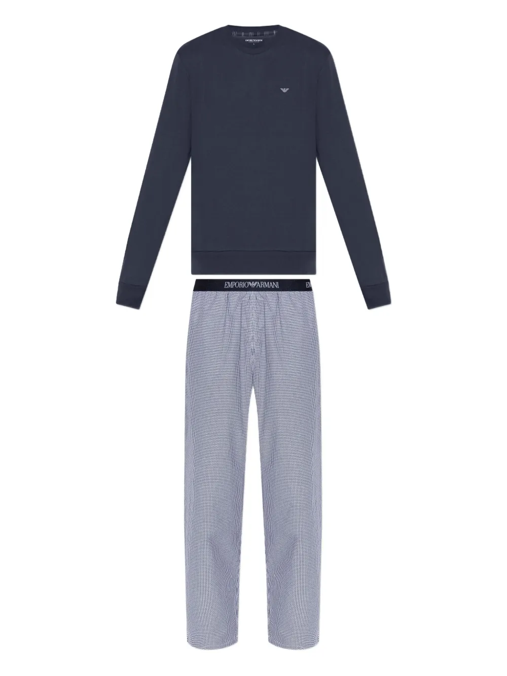 Emporio Armani embroidered-logo gingham-pattern pyjamas | Blue | Image 1