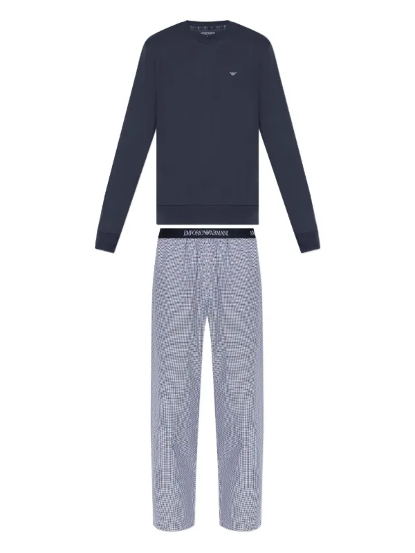 Emporio Armani embroidered-logo gingham-pattern Pyjamas Blue FARFETCH PH