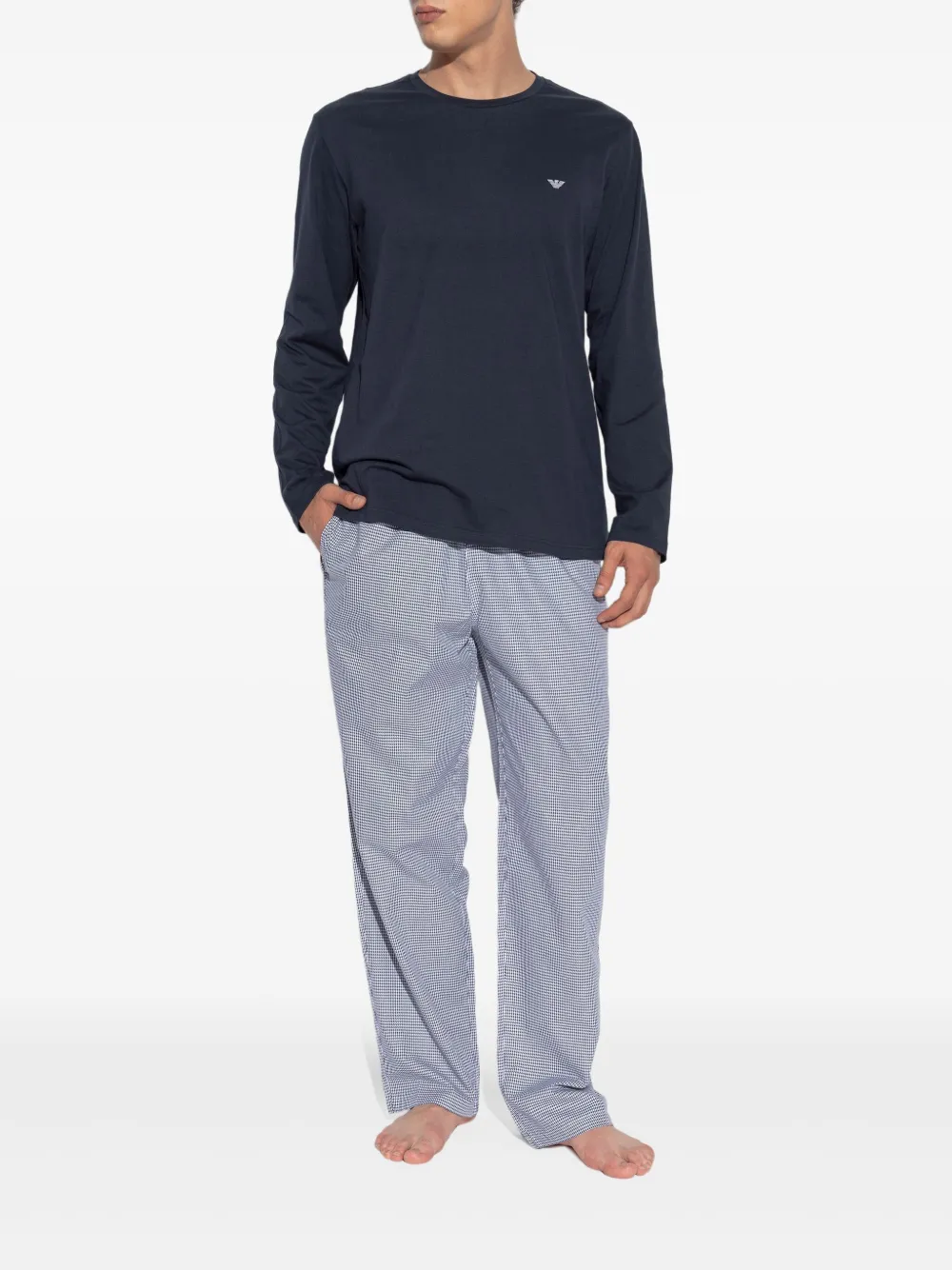 Emporio Armani embroidered-logo gingham-pattern pyjamas | Image 2
