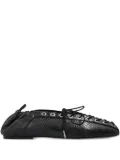 GANNI lace-up snakeskin-effect ballet flats - Black