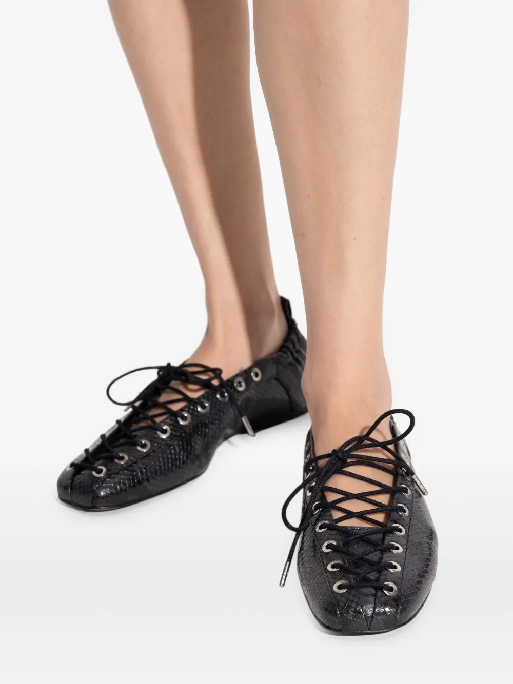 GANNI Ballerina's met slangen-effect en veters Zwart