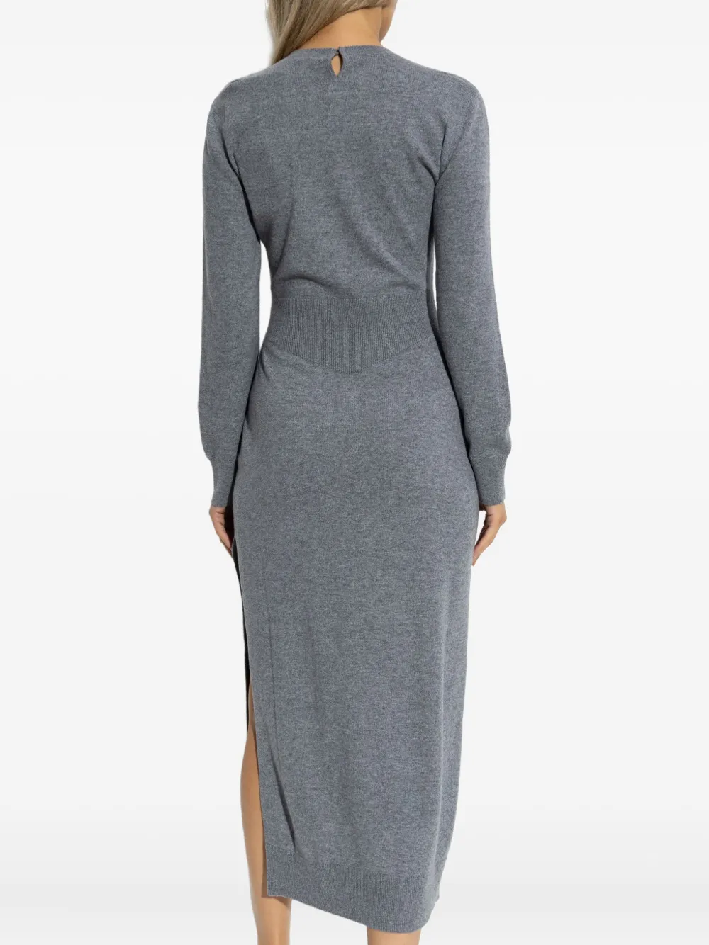 Givenchy Womens Medium Grey Side-slit Long-sleeve Cashmere Midi Jumper Dress Xs In Multi