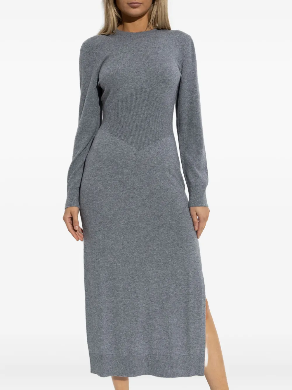 Givenchy Womens Medium Grey Side-slit Long-sleeve Cashmere Midi Jumper Dress Xs In Multi