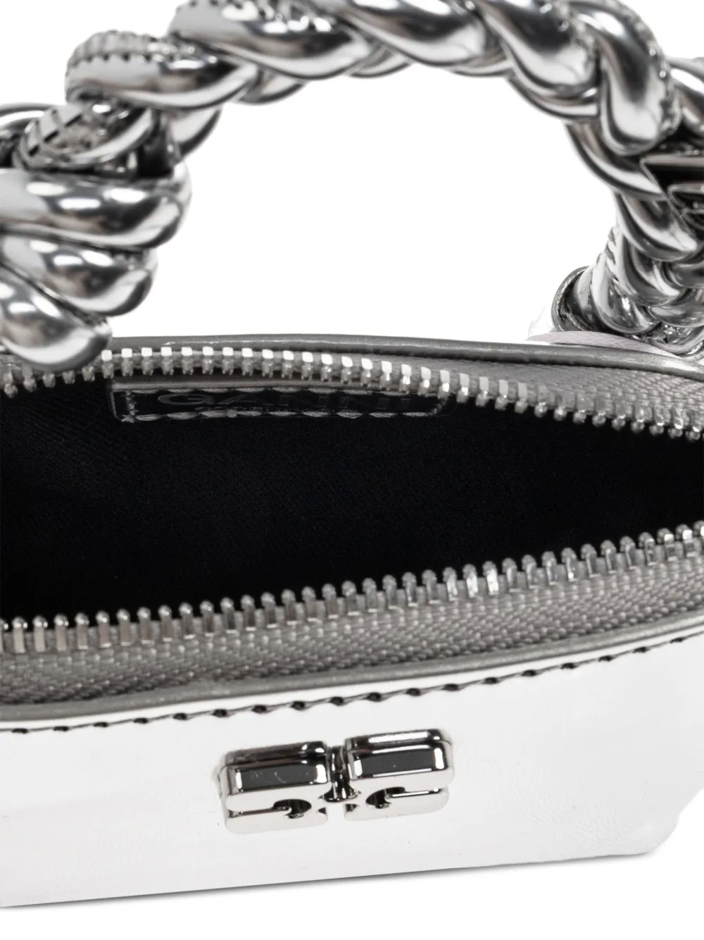 GANNI Buidel met metallic-effect en gevlochten handgreep Zilver