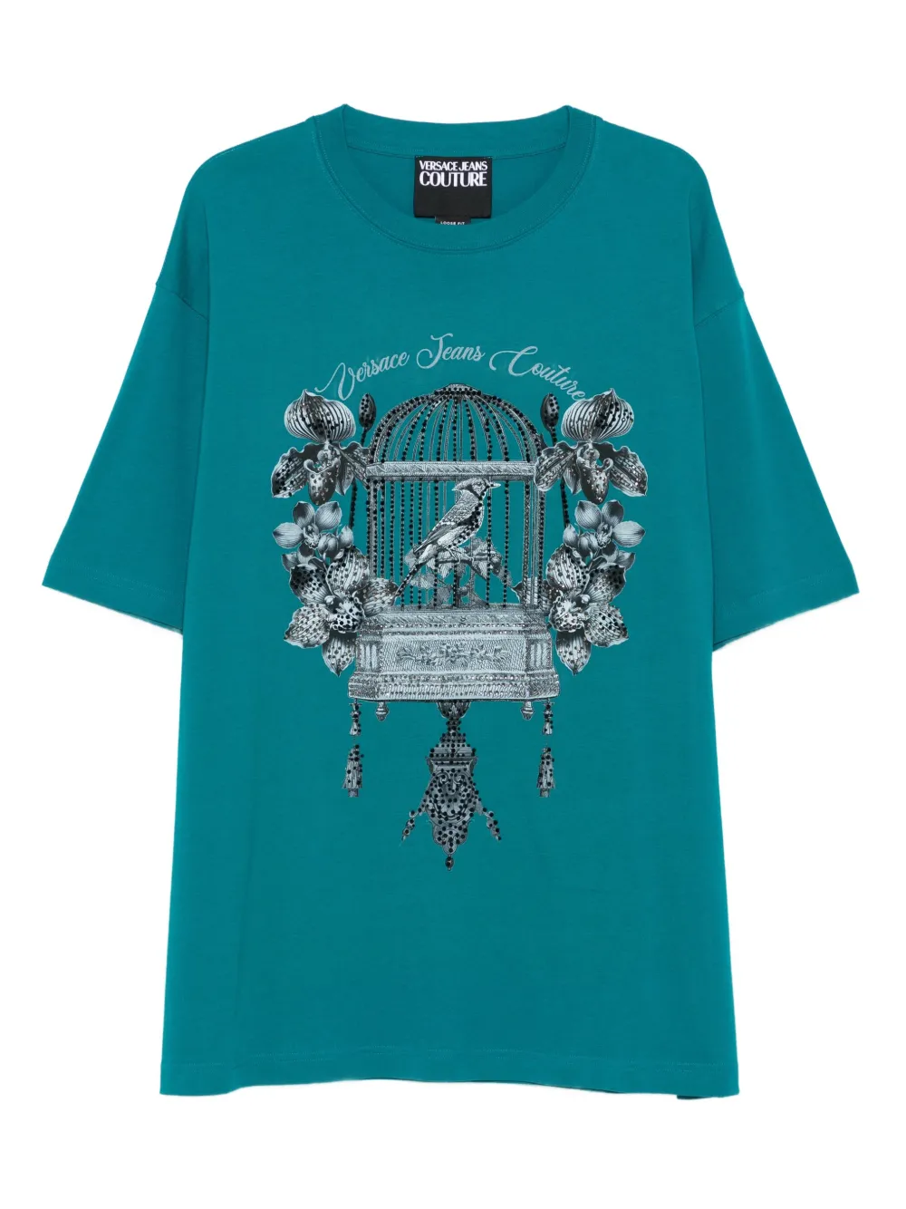 Versace Jeans Couture birdcage-print embellished T-shirt | Blue | Image 1