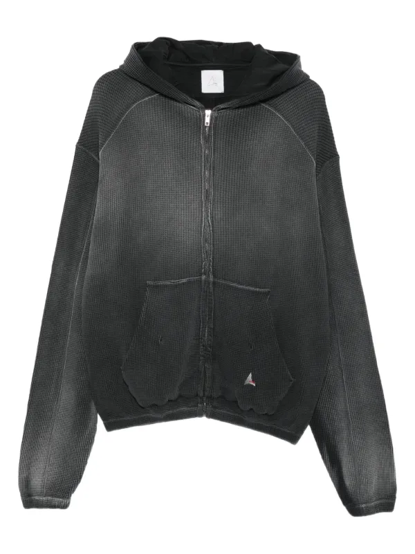 ROA ワッフル ジップアップ パーカー ブラック L ROA waffle-knit zip-up Hoodie | Black | FARFETCH