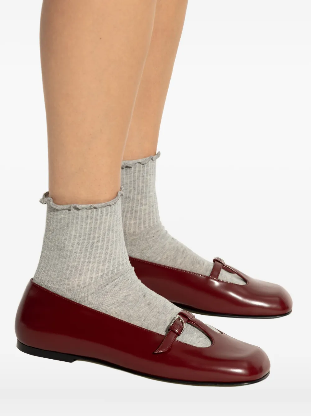 Nodaleto Buckle-detail T-bar Ballet Flats In Burgundy