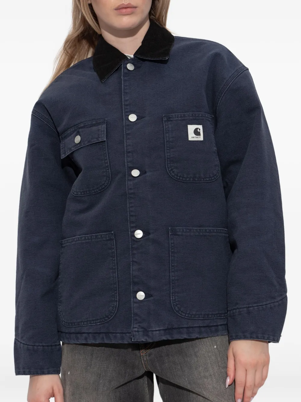 Carhartt Corduroy-collar Organic-cotton Coat In Blue