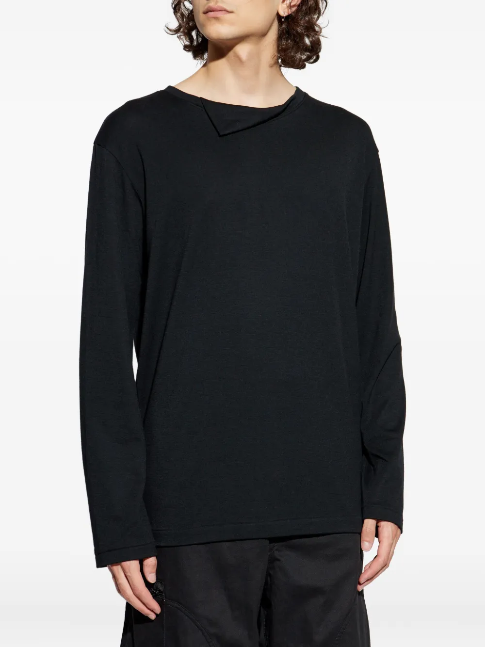Yohji Yamamoto T-shirt met omgeslagen hals en lange mouwen Zwart