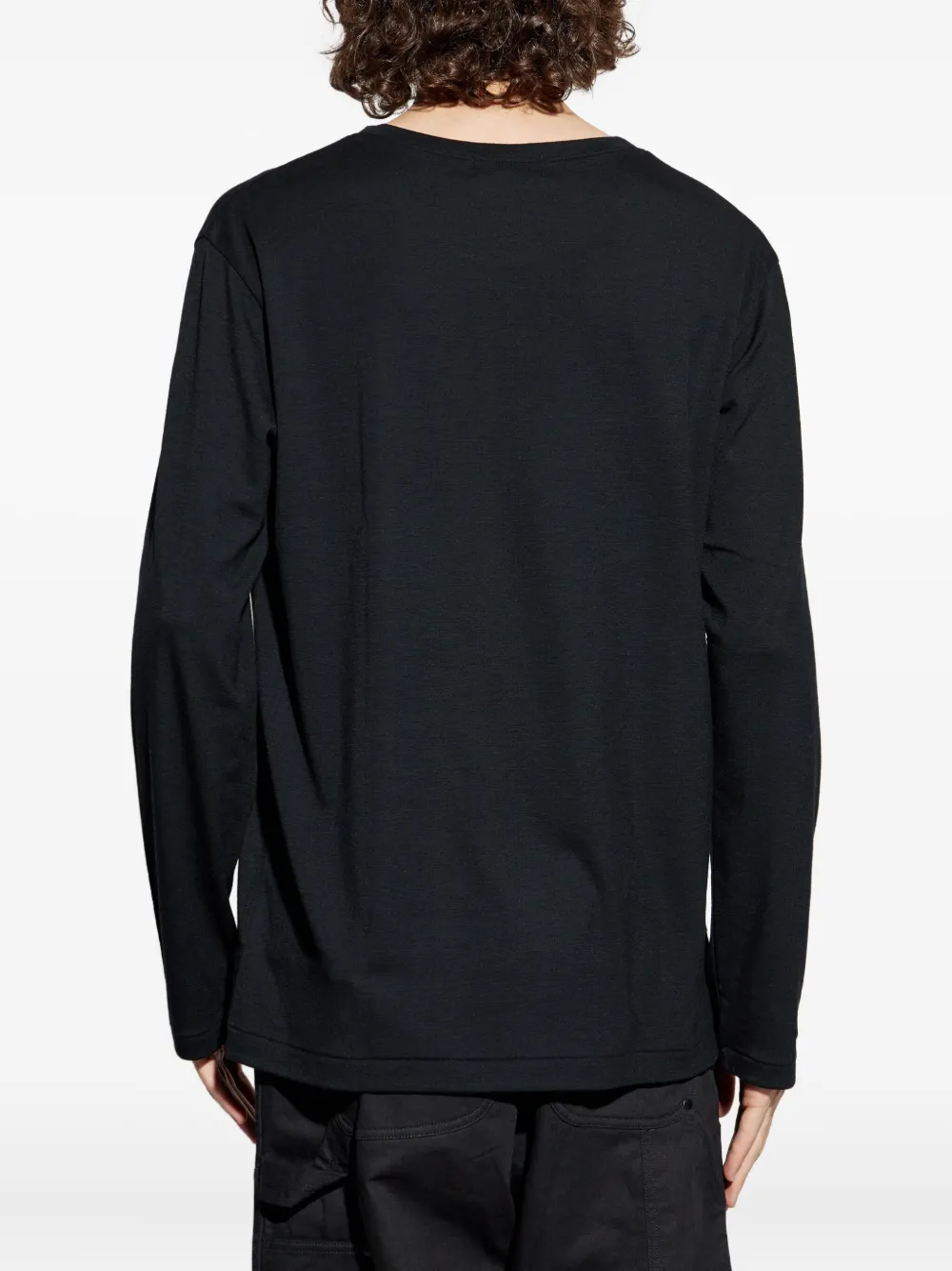 Yohji Yamamoto T-shirt met omgeslagen hals en lange mouwen Zwart