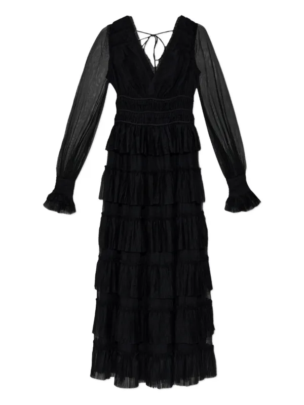 all saints black ruffle dress Cavarly Tiered Ruffle Maxi Dress Black