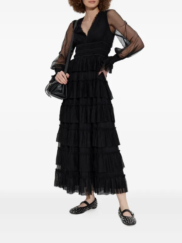 all saints black ruffle dress Cavarly Tiered Ruffle Maxi Dress Black