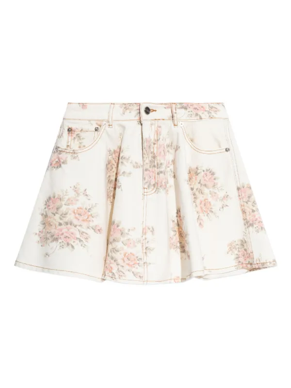 Ganni Floral Skirt in White