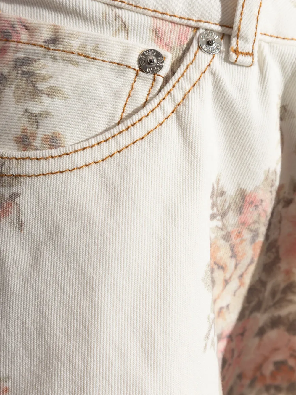 Ganni Women Floral Print Denim Miniskirt In Multi
