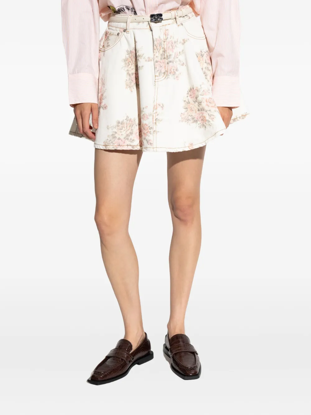 Ganni Women Floral Print Denim Miniskirt In Multi