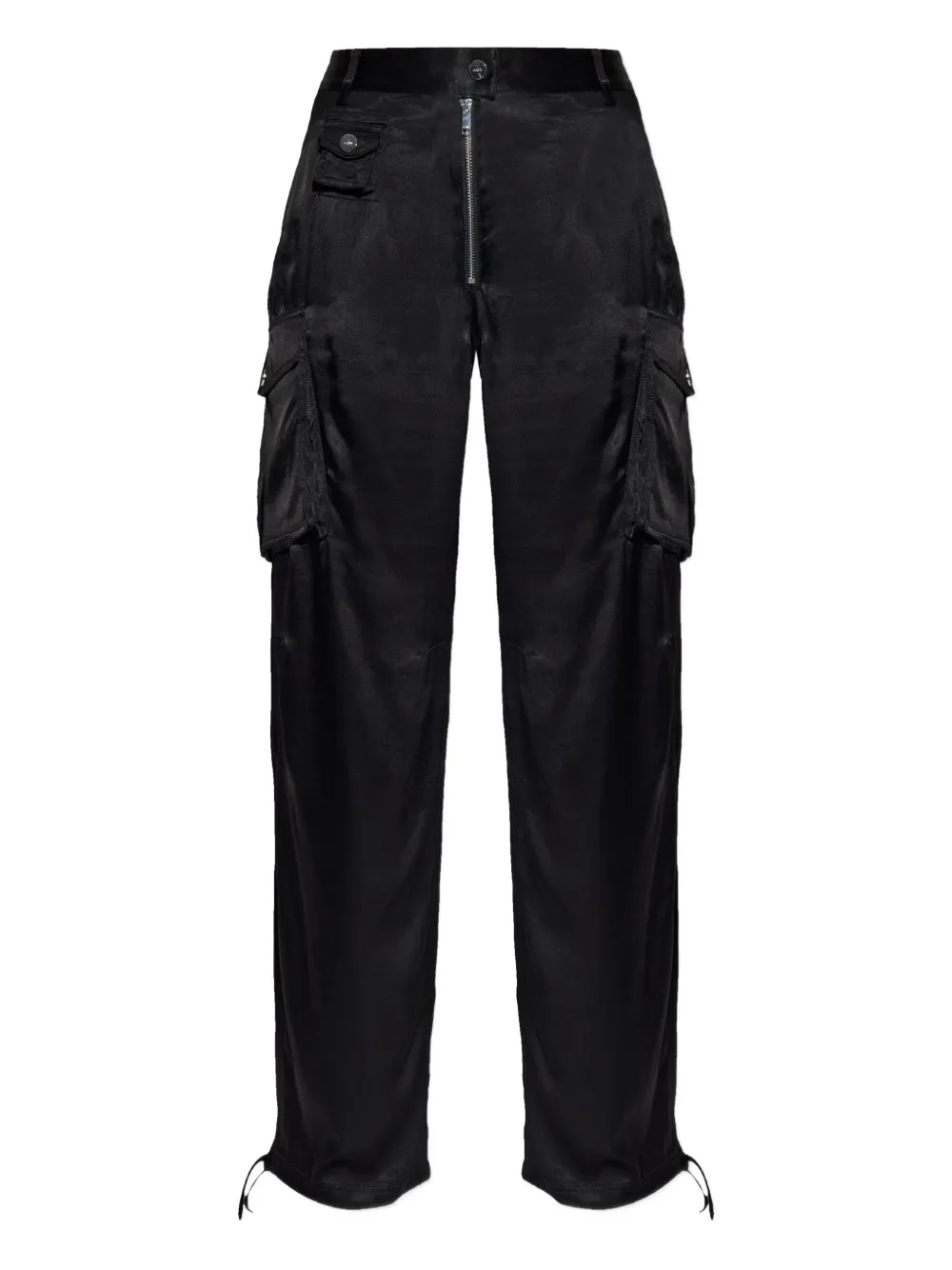 Ganni Satin Cargo Trousers In Black