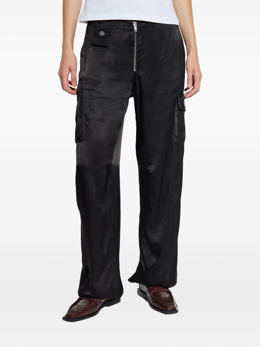 GANNI satin cargo trousers - ブラック GANNI satin cargo trousers - ブラック