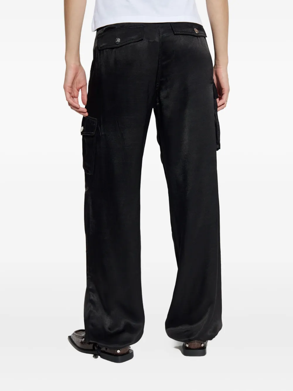 Ganni Satin Cargo Trousers In Black