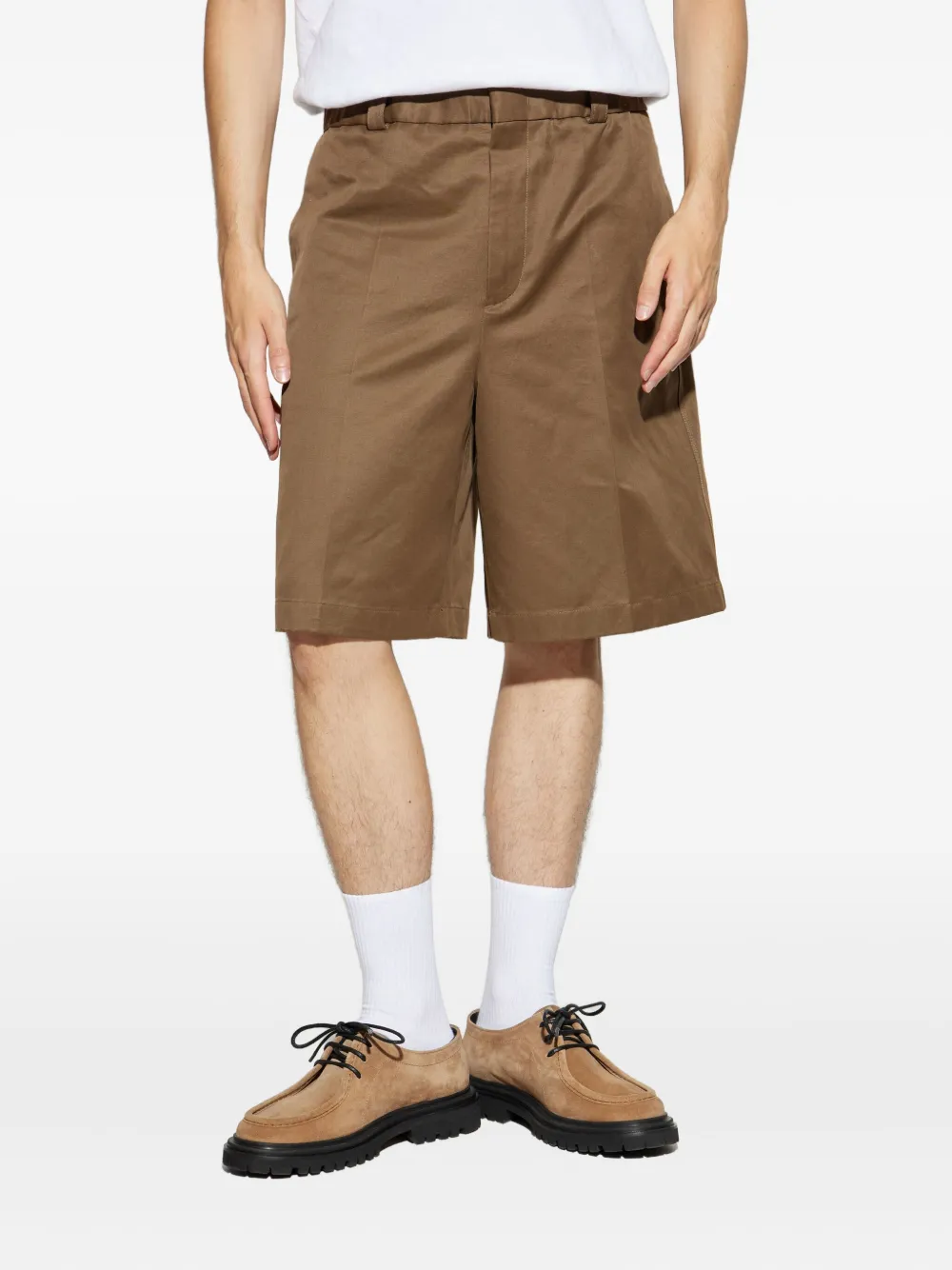 Jil Sander Geplooide katoenen shorts Bruin