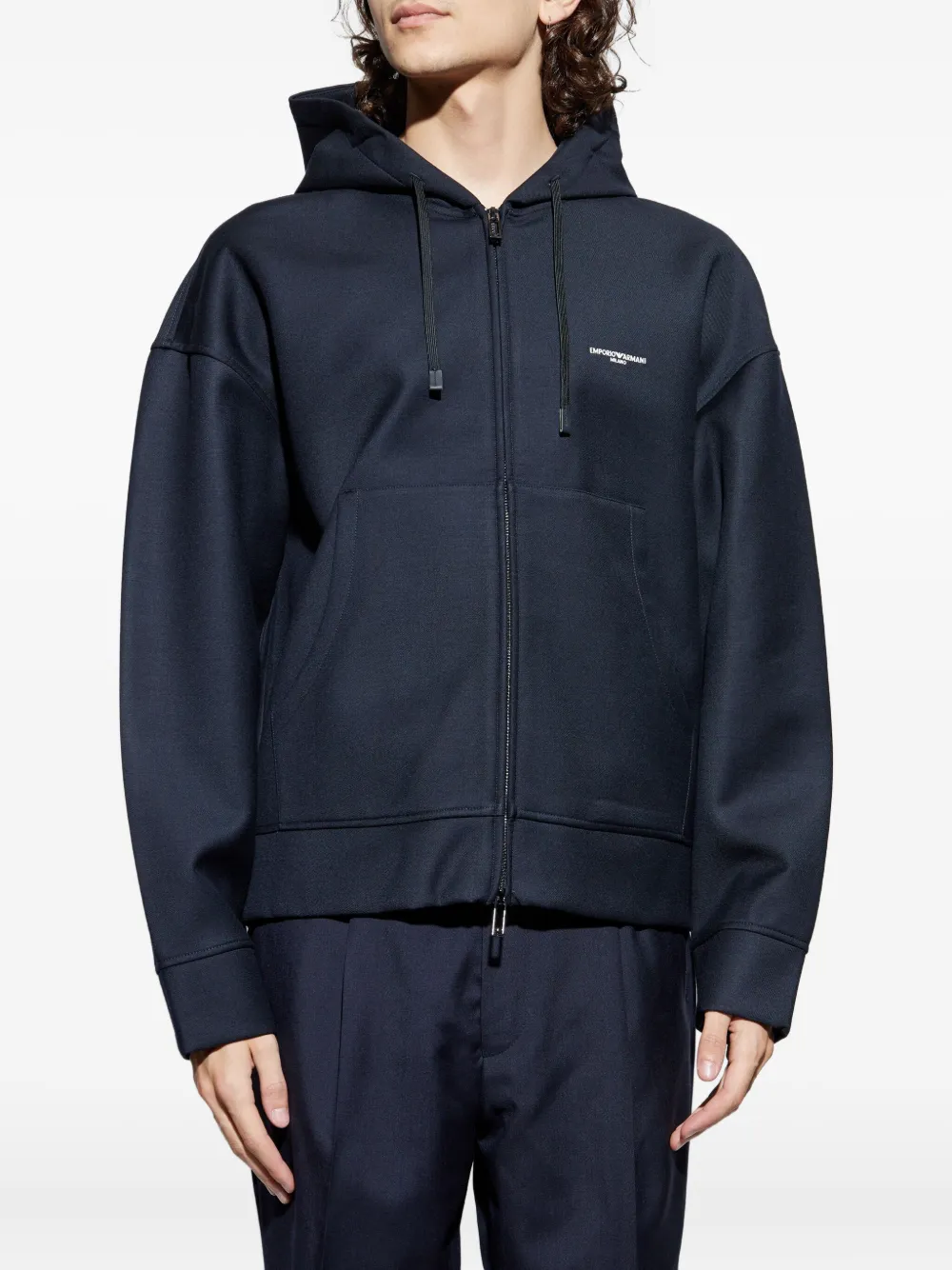 Emporio Armani logo-print zip-up Hoodie | Blue | FARFETCH