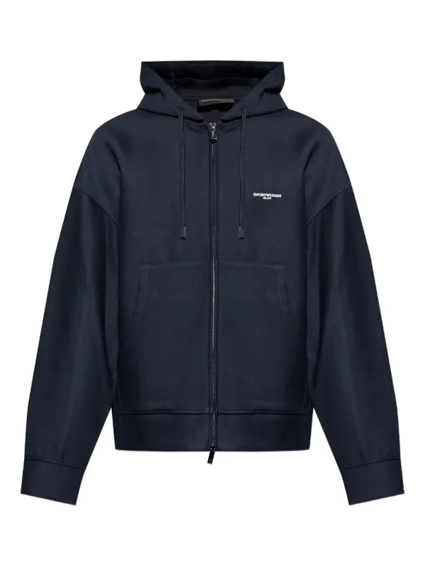 Emporio Armani logo-print zip-up Hoodie Blue FARFETCH GE