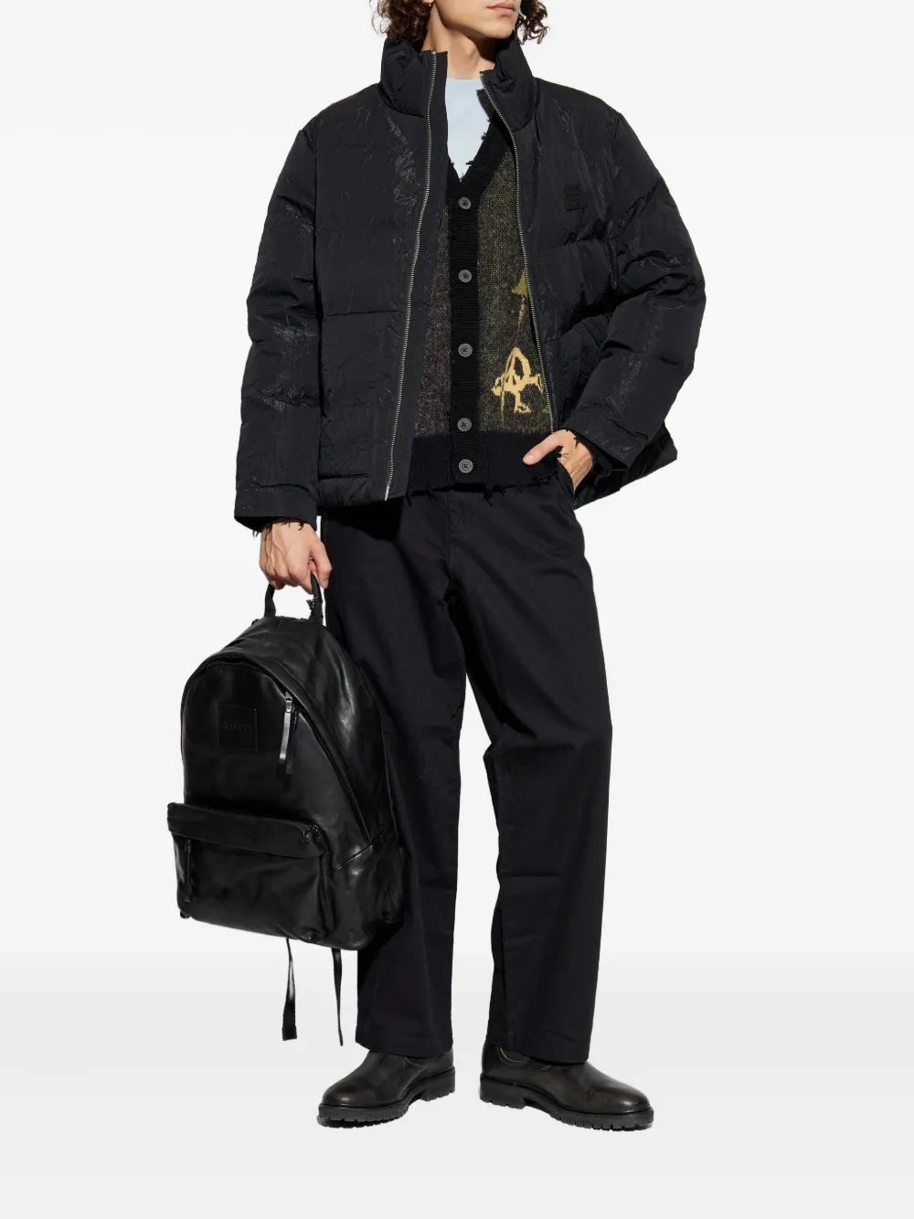 Allsaints Graphic-print Frayed Cardigan In Black