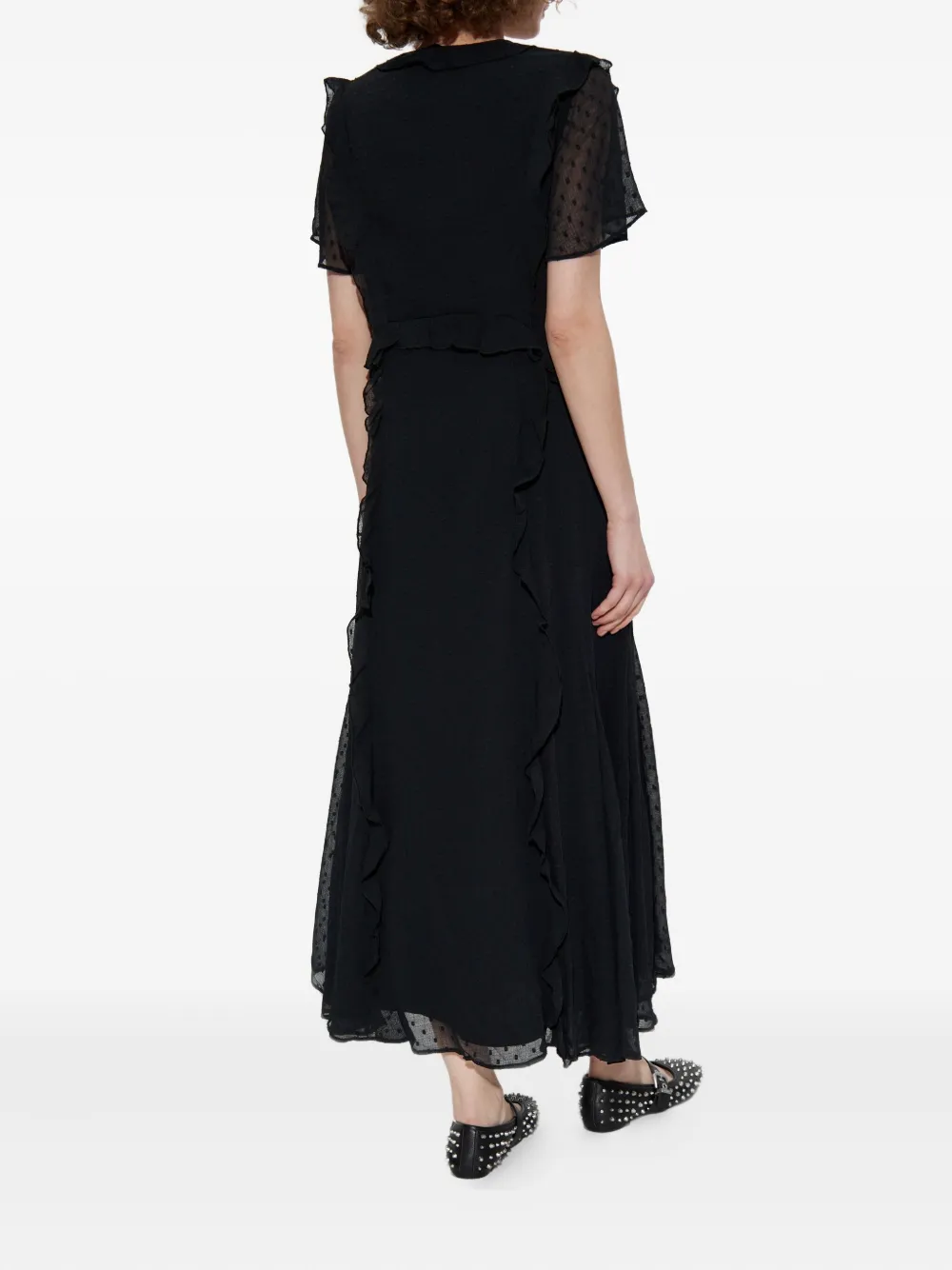 Allsaints Dot-detail Frilled Dress In Black