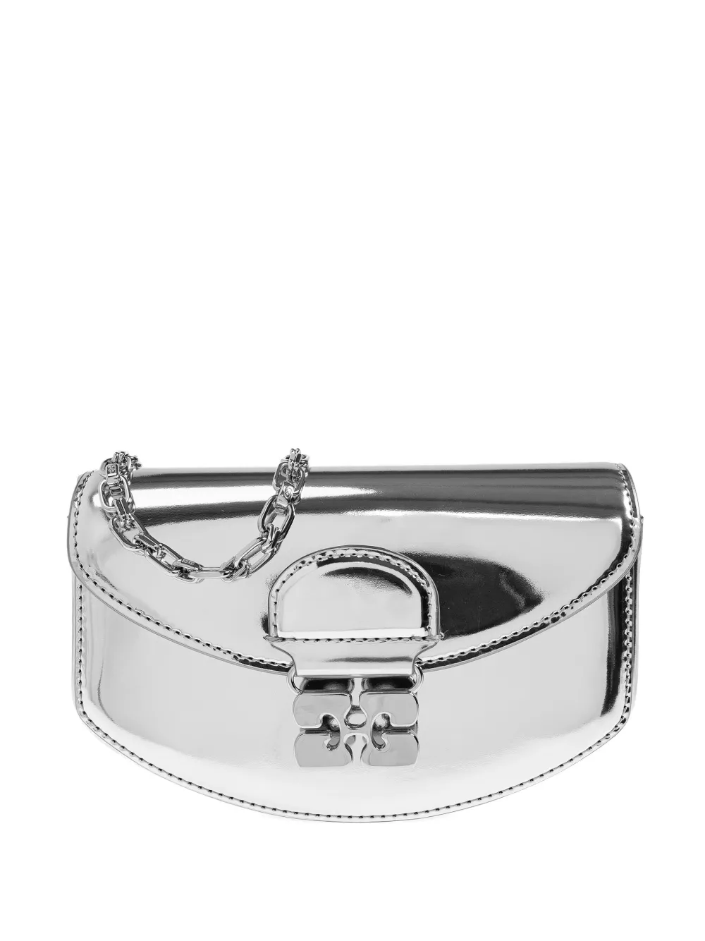 Ganni Metallic-effect Clasp Chain Mini Bag In Gray