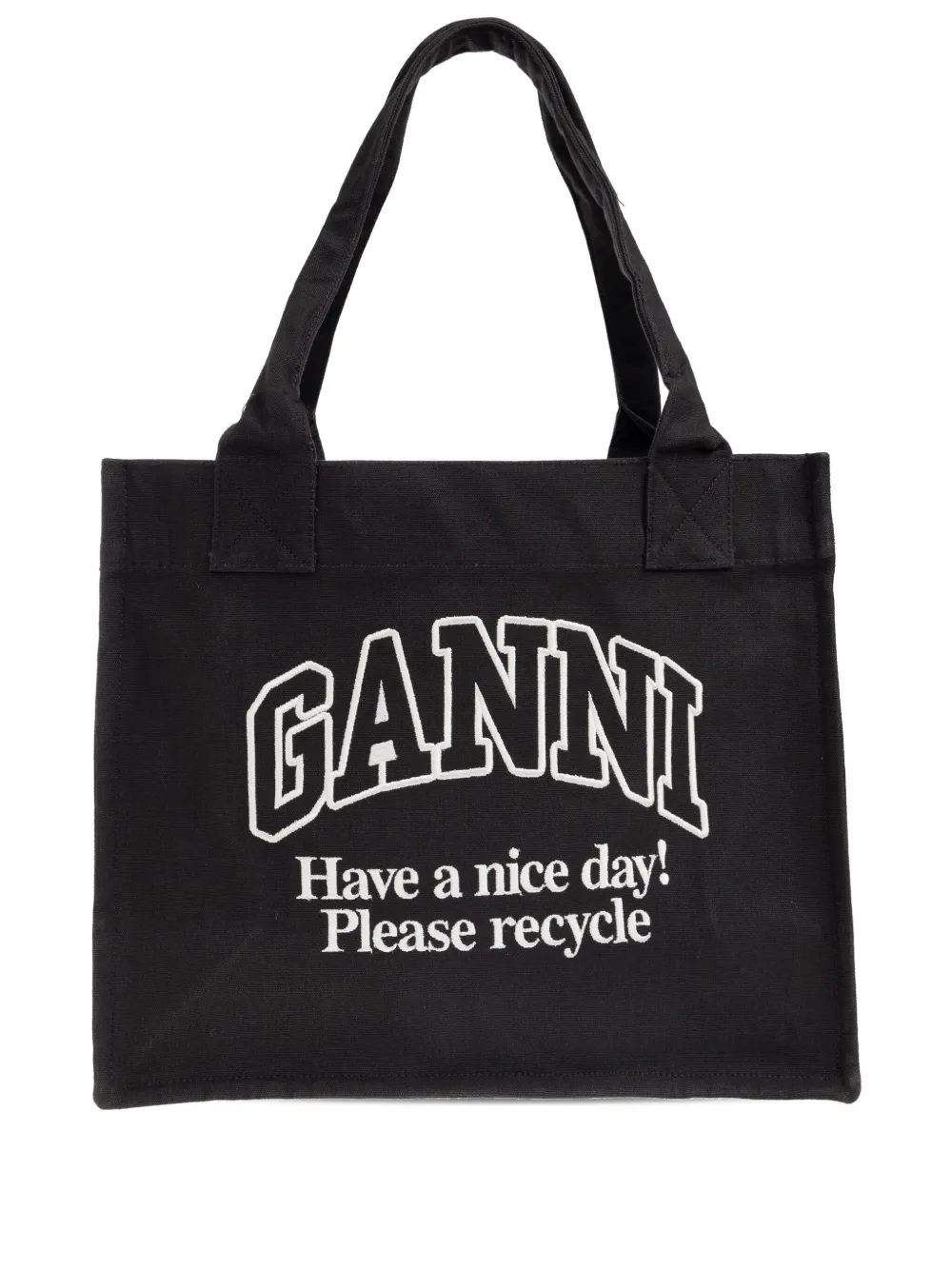Ganni Black Shopper With Embroidered Logo On The Front In Black