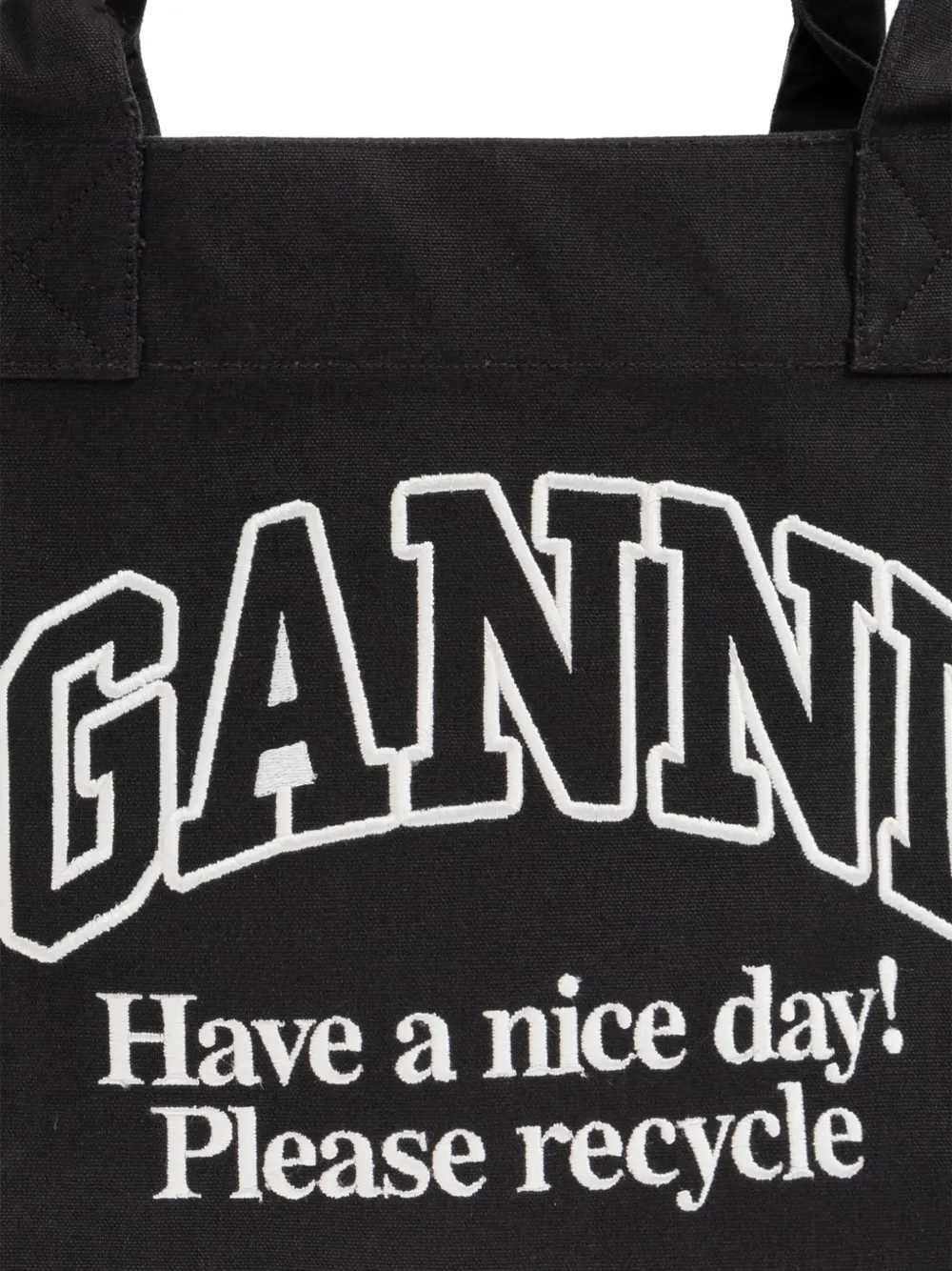 Ganni Black Shopper With Embroidered Logo On The Front In Black