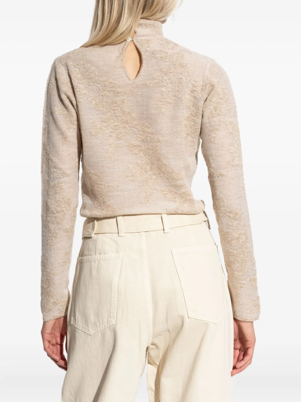 Ganni High-neck Button Sweater In Neutral