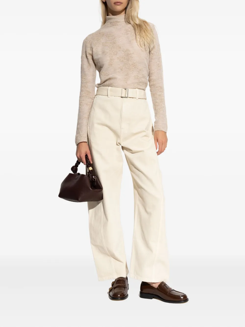 Ganni High-neck Button Sweater In Neutral