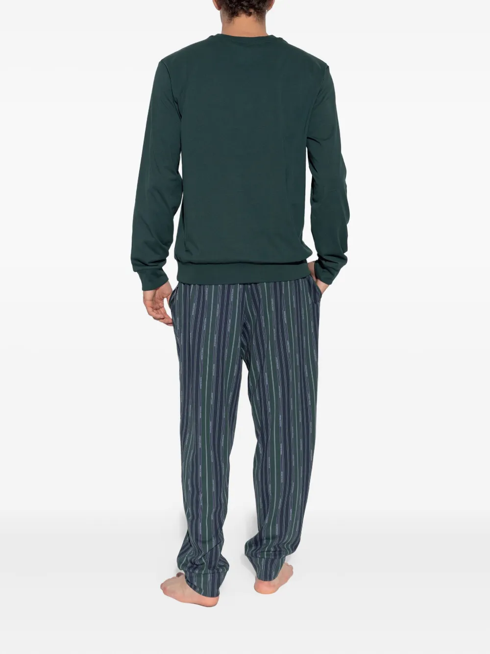 Emporio Armani Logo-embroidered Stripe-pattern Pyjamas In Green