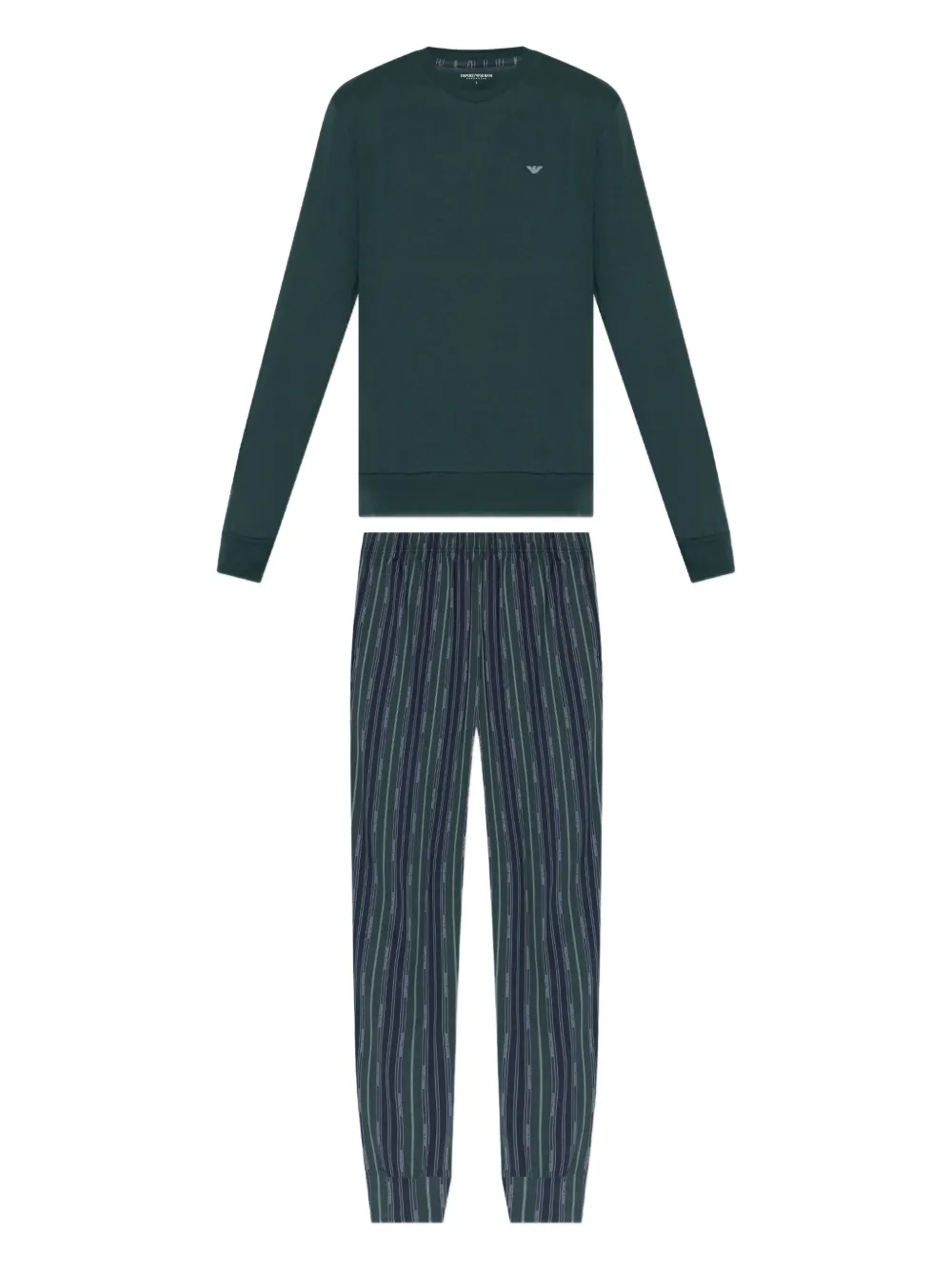 Emporio Armani Logo-embroidered Stripe-pattern Pyjamas In Green