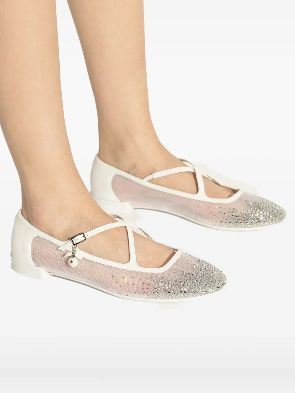 Jimmy Choo Eleri Ballerina Shoes Featuring Mesh Panel In White