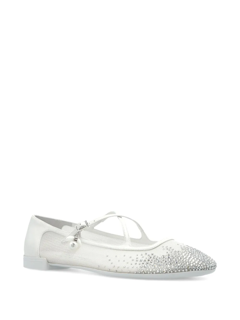 Jimmy Choo Eleri Ballerina Shoes Featuring Mesh Panel In White