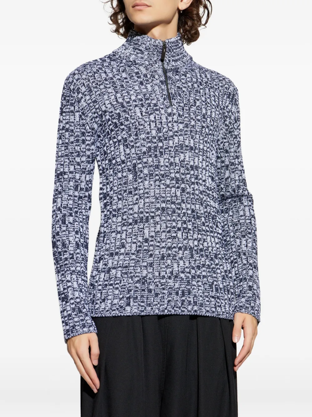 Tod's Half-zip Textured Wool Sweater In Blue