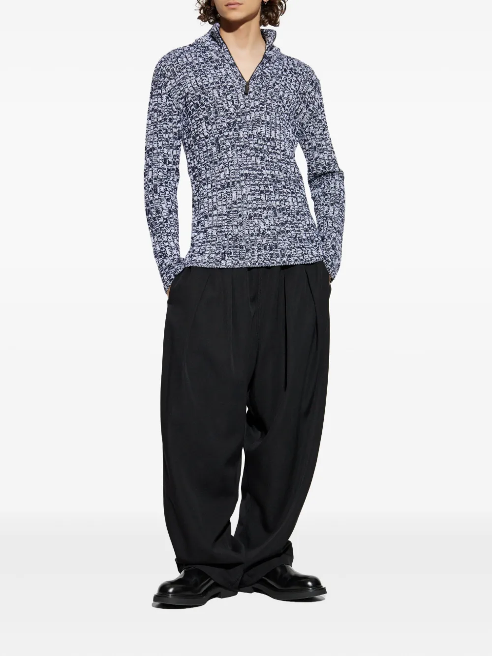 Tod's half-zip textured wool sweater - Blauw