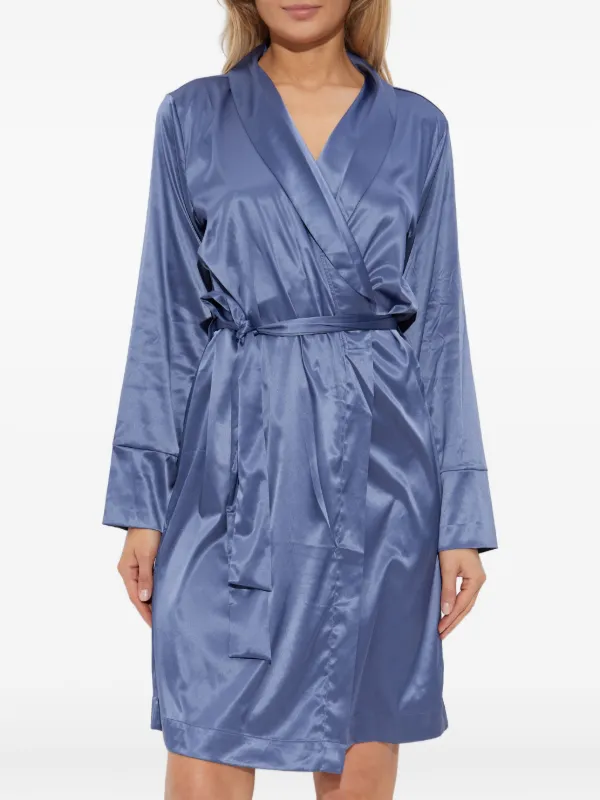 Emporio Armani log-sleeves Wrap Robe Blue FARFETCH JO