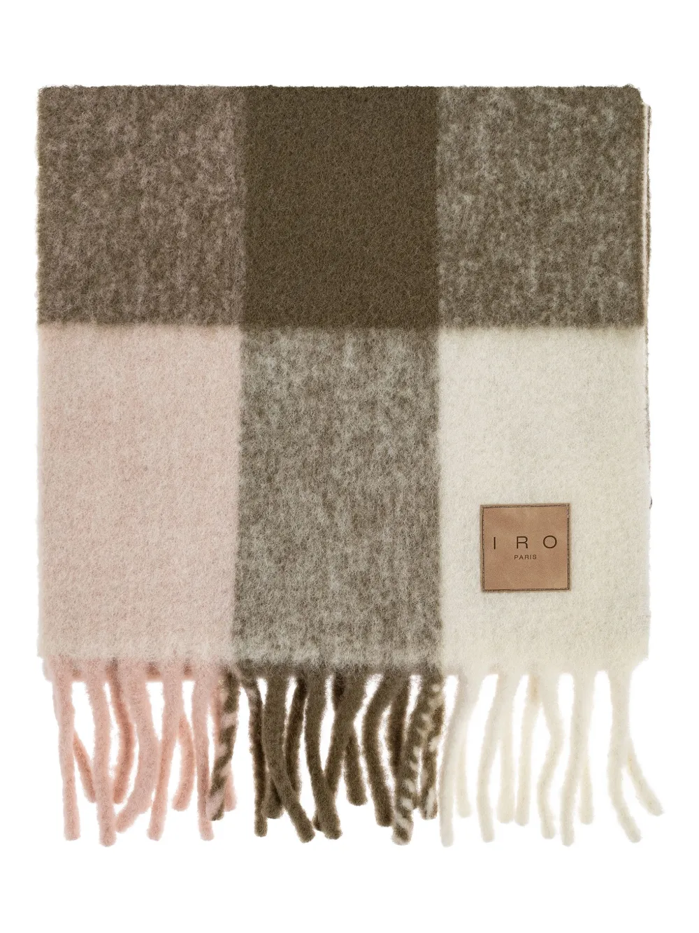 Iro Checked Fringed Scarf In Green