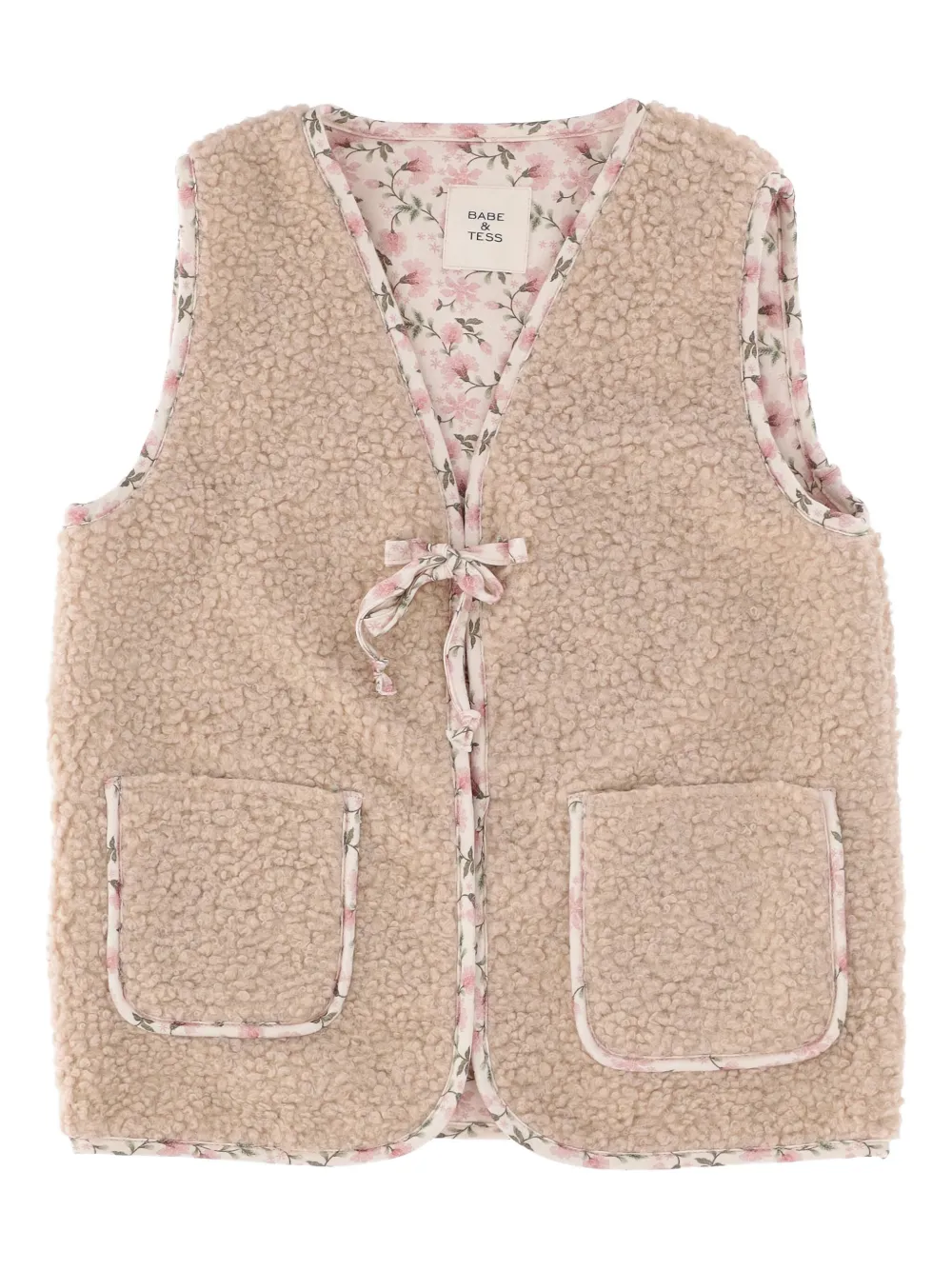 Babe And Tess floral-lined fleece vest | Neutrals | Image 1