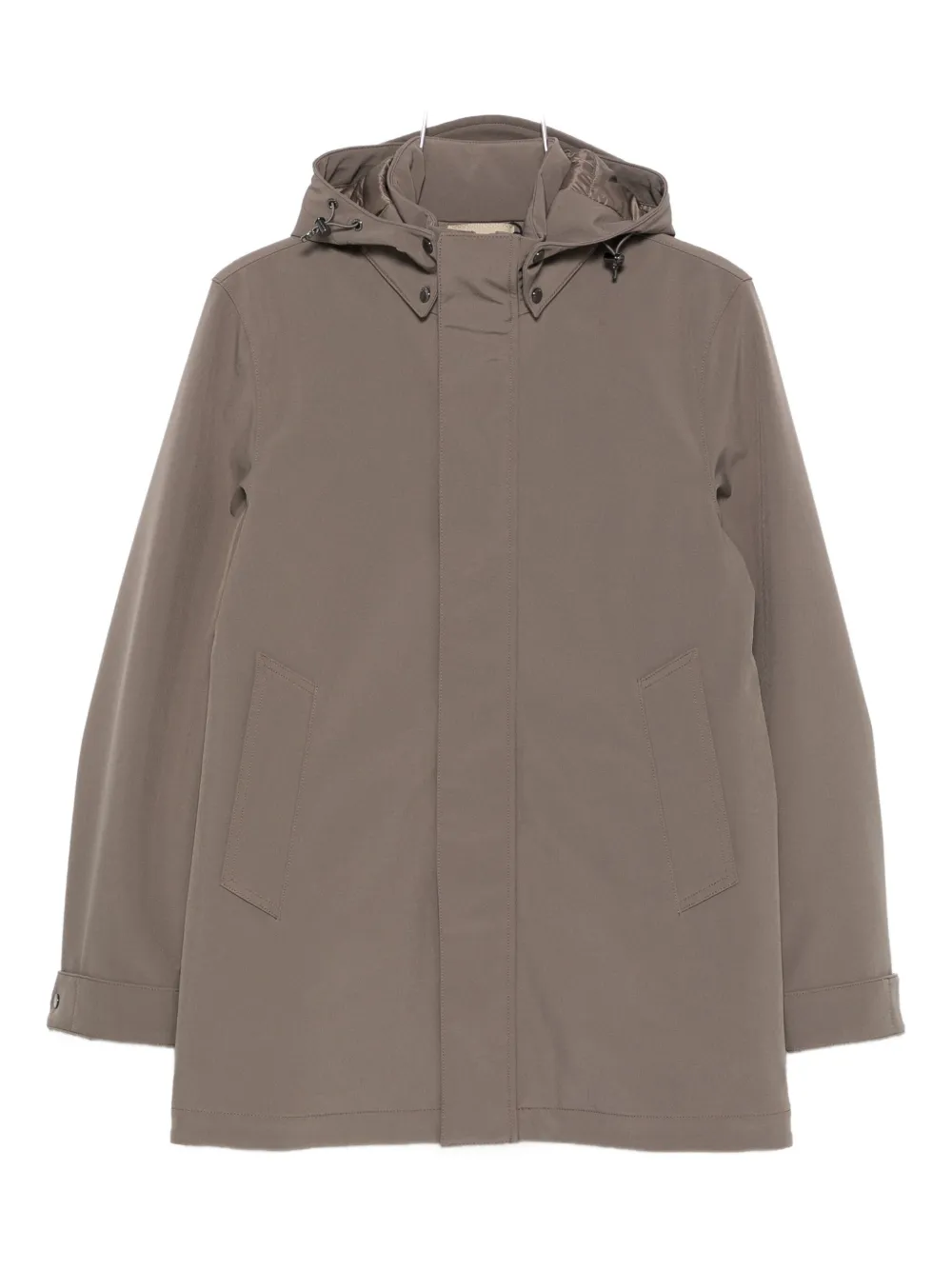 Woolrich Hooded Buttoned Coat In Brown