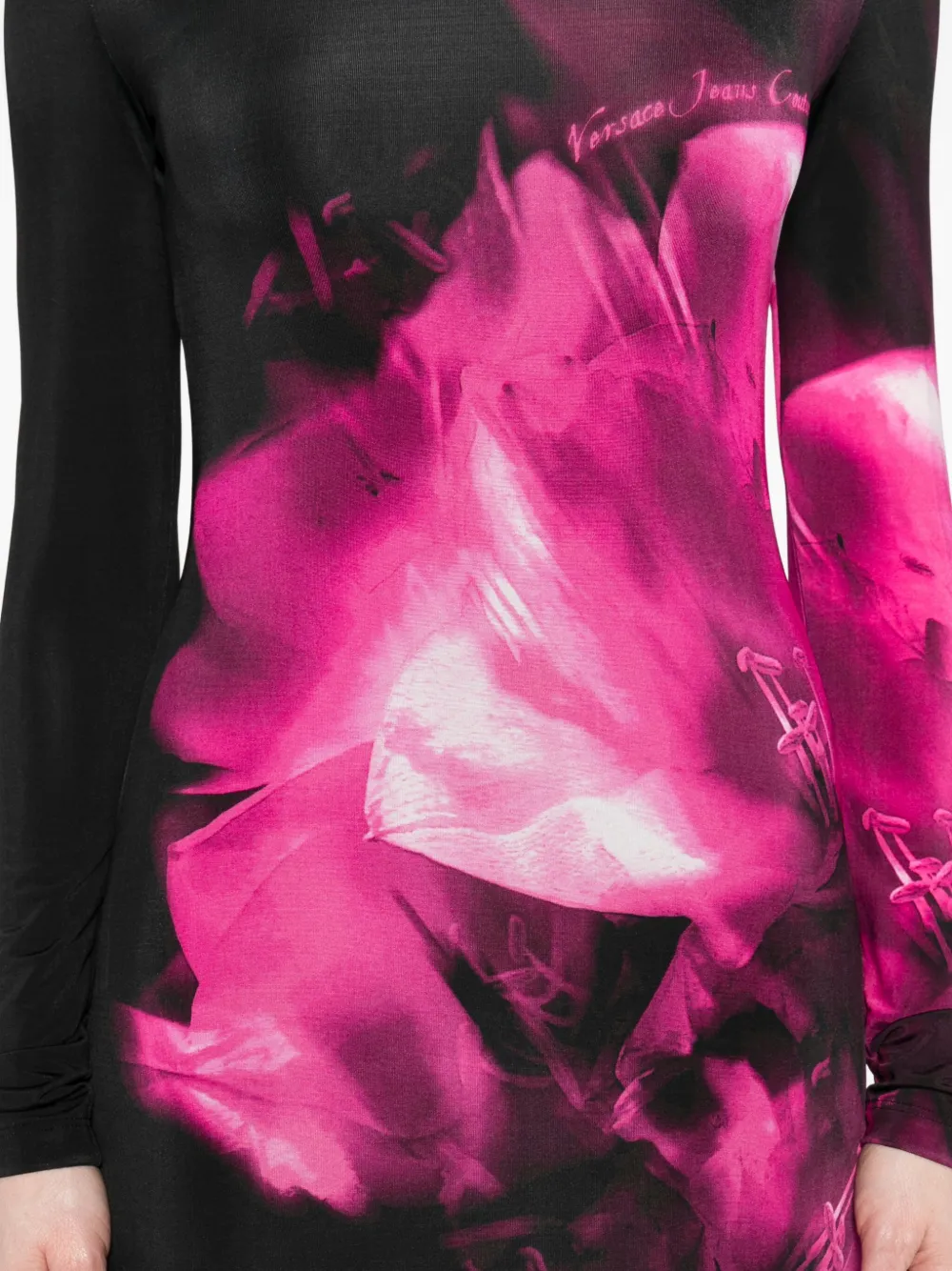 Versace Jeans Couture Floral-print Long-sleeve Midi Dress In Black
