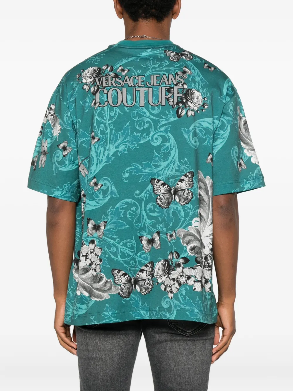 Versace Jeans Couture T-shirt met vogelkooi en bloemenprint Blauw