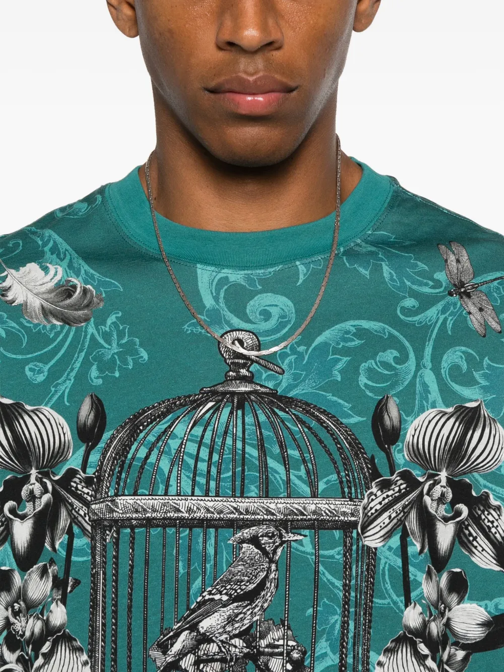 Versace Jeans Couture T-shirt met vogelkooi en bloemenprint Blauw