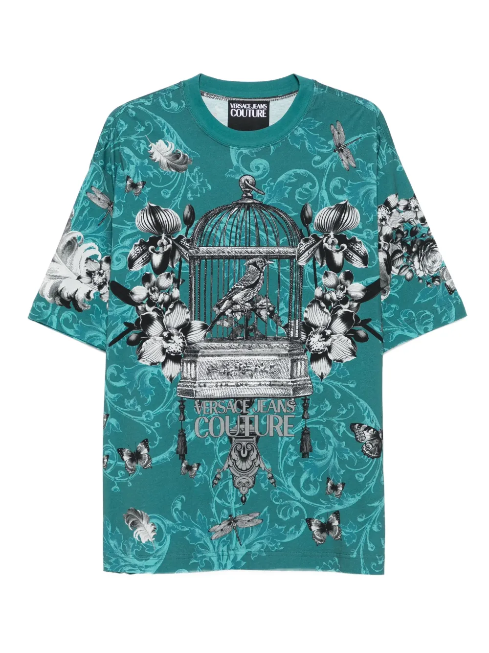 Versace Jeans Couture birdcage-floral print T-shirt | Blue | Image 1