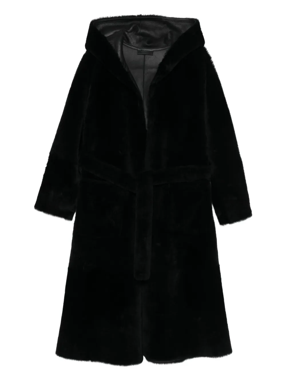 Liska hooded belted coat | Black | Image 1